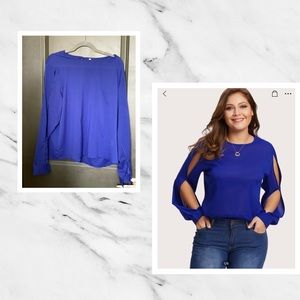 Split Sleeve Keyhole Back Chiffon Top